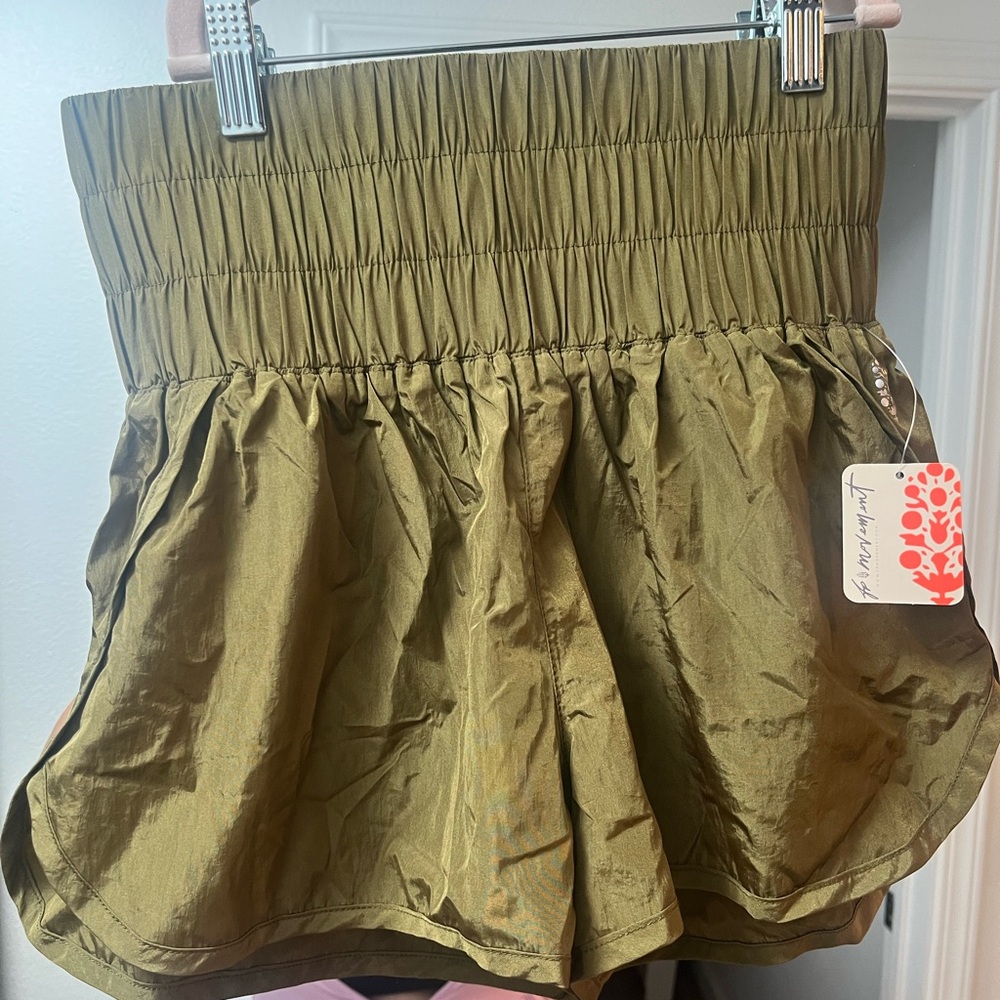 FP Movement Olive Green Smocked Shorts